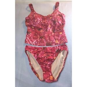 Shape FX Swim Womens Bathing Suit Size 14 Tankini Tropical Built in Bra 3 Piece